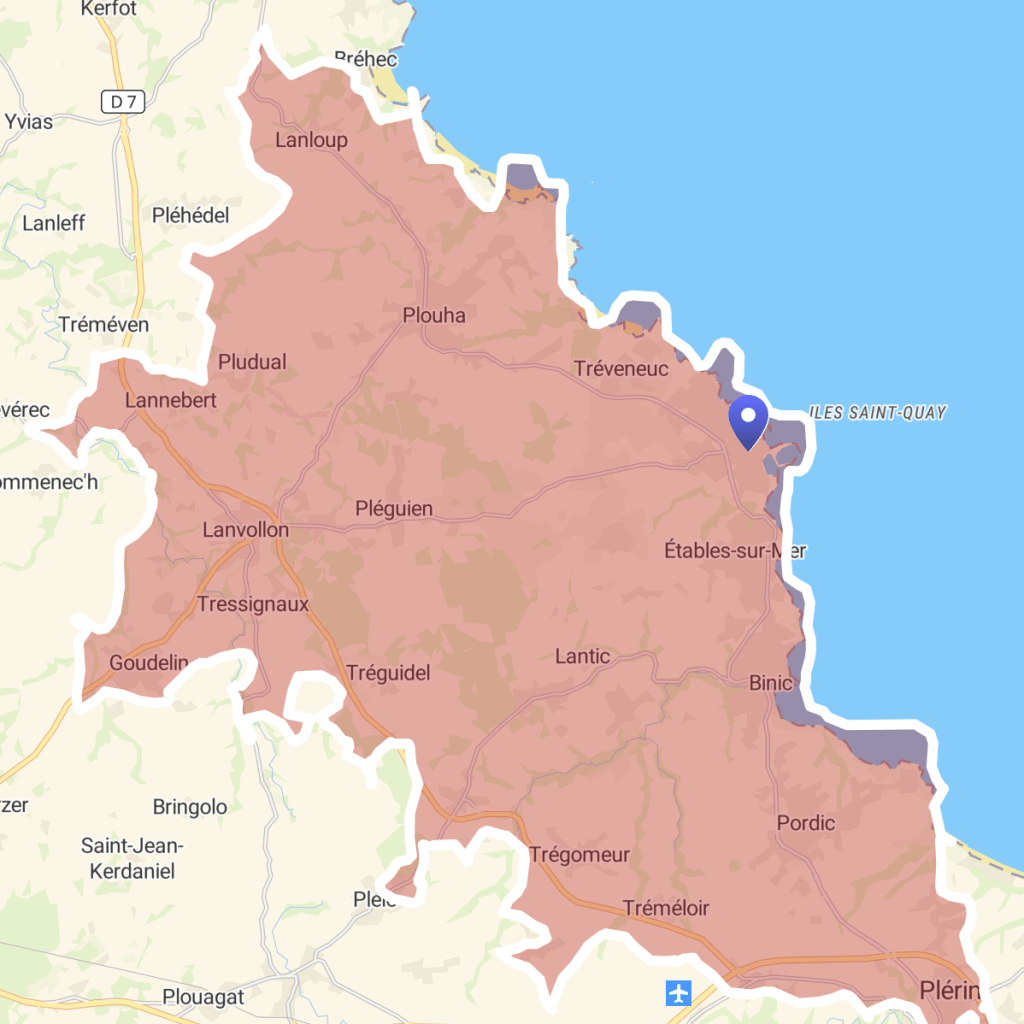 carte zone à 20 minutes de l'école de musique de saint quay 